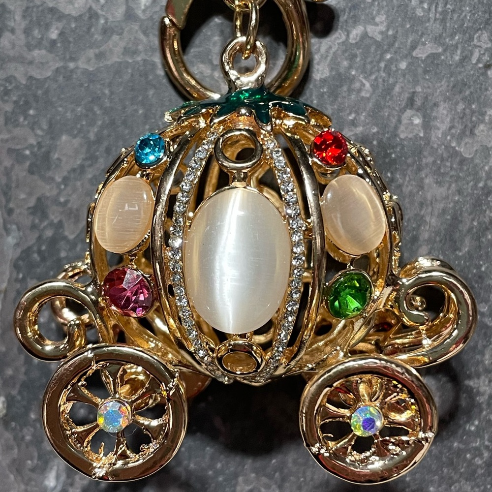 NWT Carriage Cinderella style keychain/bag charm with stones set in gold tone